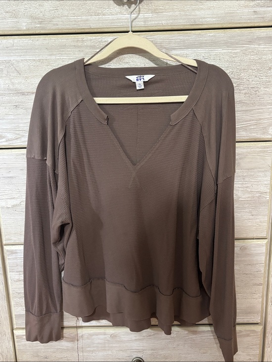 JoyLab Tops - Joy Lab Brown Waffle-Knit V-Neck Long Sleeve Top